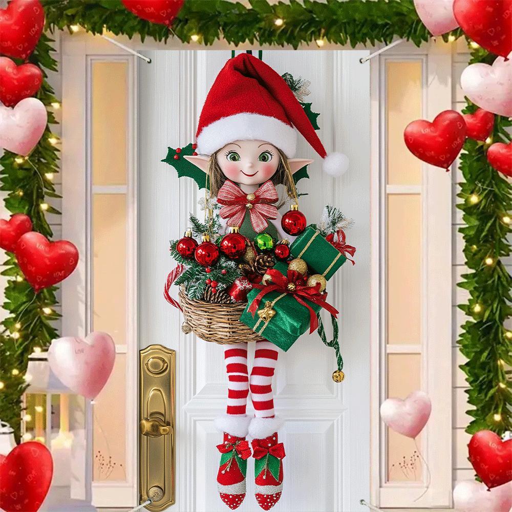 

1pc Festive Christmas Door Hanging Decor - 35.4" X " Polyester Fabric, No Power Required, Ideal For Party Photography Backdrop, 2d