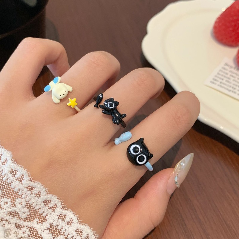 Women's Cat & Fish Open Adjustable Ring