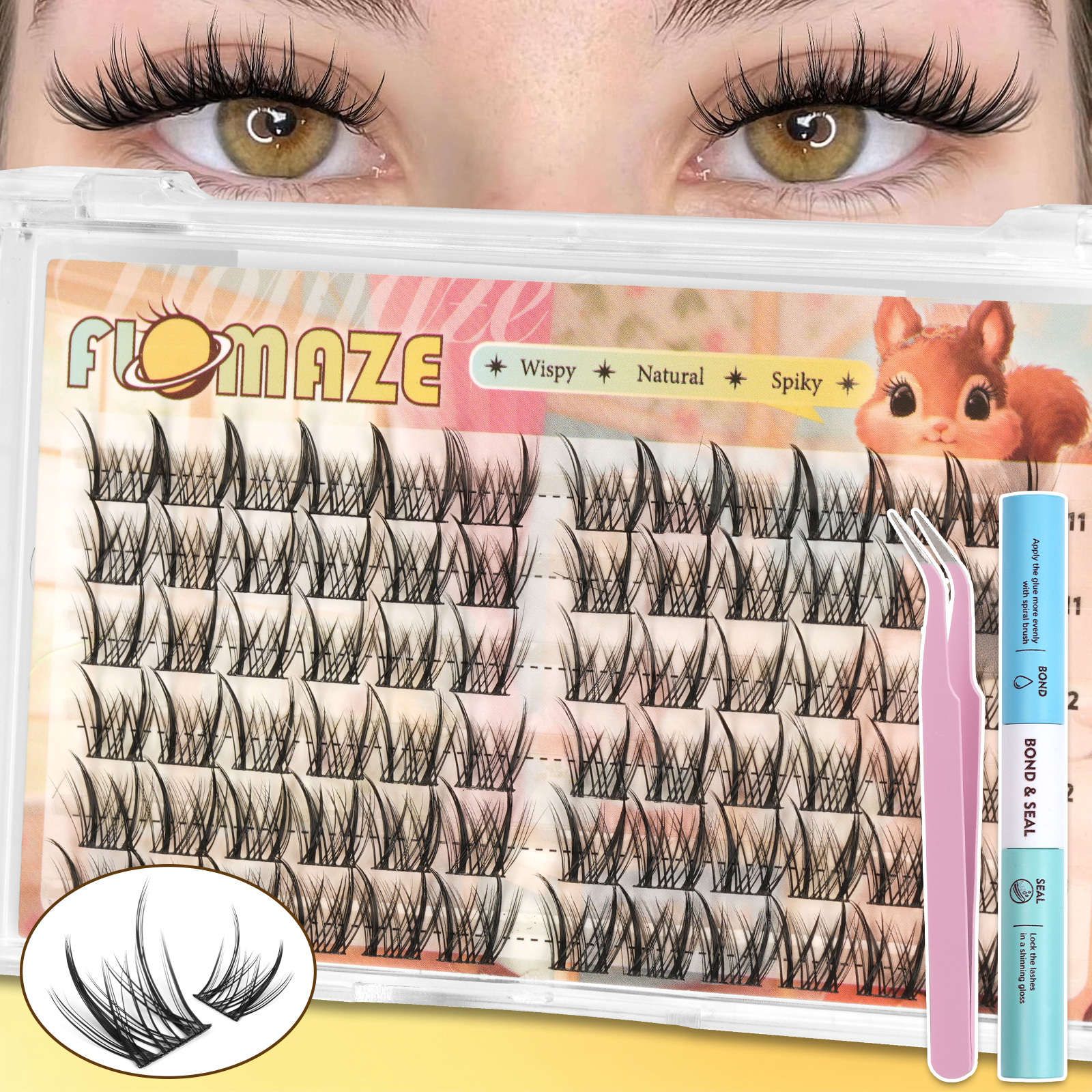 TEMU Double Natural Lash Cluster Extensions Kit, 11-13mm Mixed Length Wispy Individual Lashes, Soft Spiky Eyelashes With & Seal And Applicator Tool,