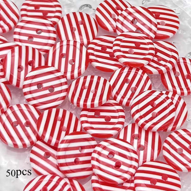 TEMU 50pcs 12.5mm Striped Resin Buttons With Black Center - Glossy Spherical Two-hole Fasteners Suitable For Shirts, Sweaters, Hats, Slippers, Diy