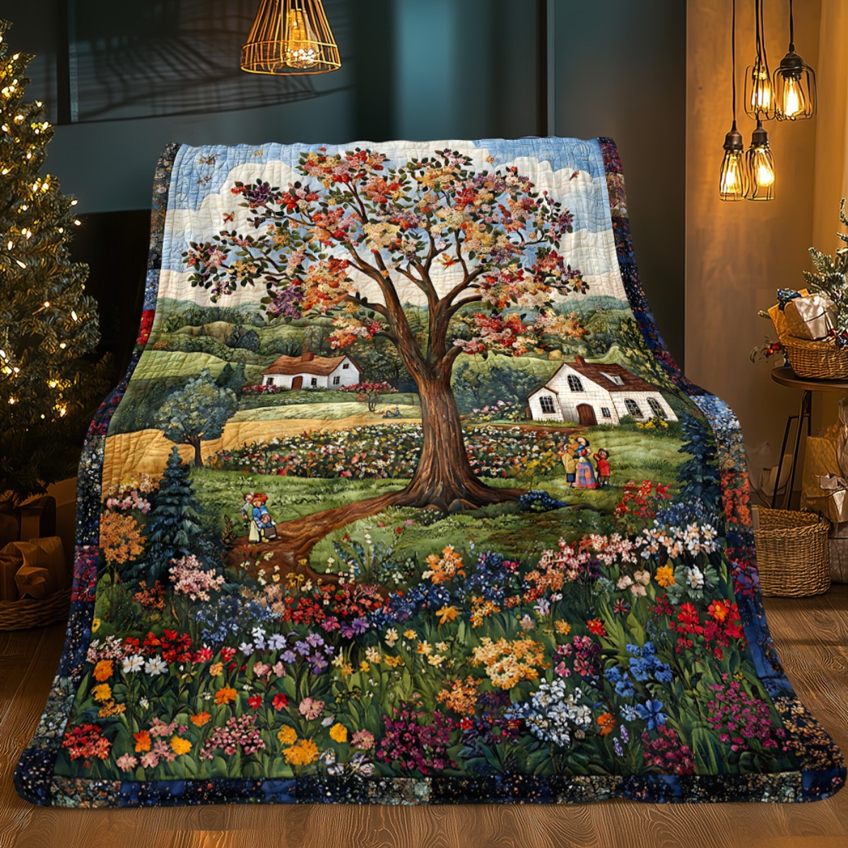 TEMU 1pc A Village-themed Outdoor Blanket - Made Of Lightweight Flannel, Suitable For Camping, Picnics, Hiking, Travel, Airplanes, Bedrooms, Offices,