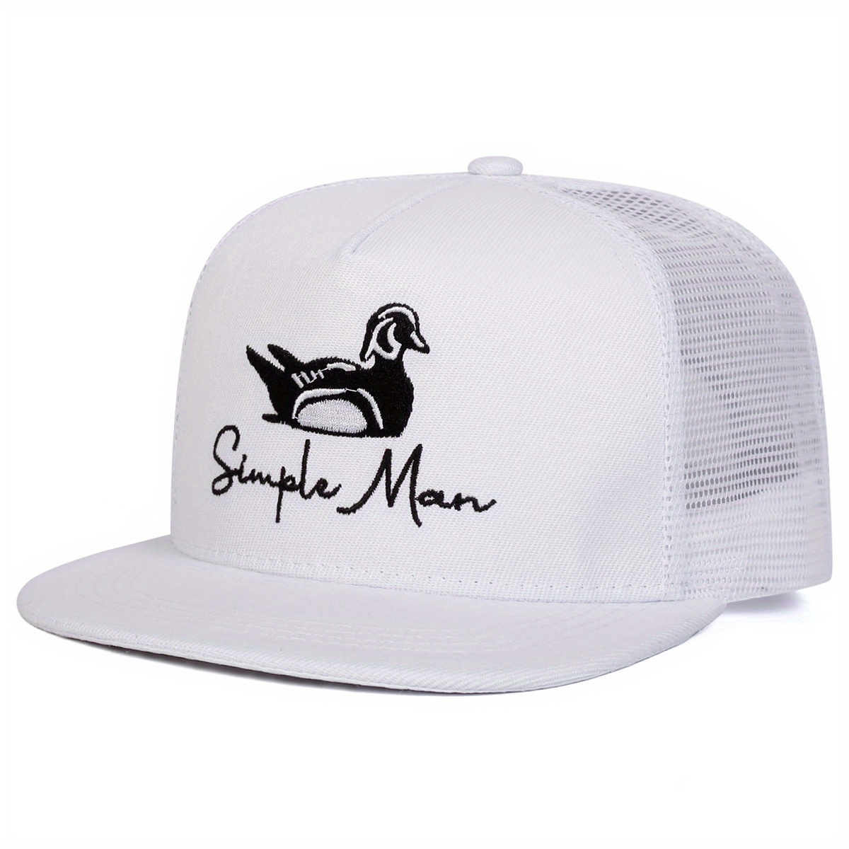 TEMU 1pc Men Duck Embroidered Hip Hop Hat Mesh Hat Outdoor Adjustable Sunscreen Leisure Hat Spring Autumn Travel Beach