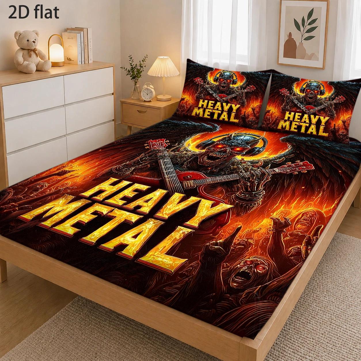 TEMU 3pcs Mattress Protector Set, 1 Fitted Sheet   2 Pillowcases, No Filling, 2d Flat Printing, Theme, Heavy Style, Halloween, Suitable For , Machine