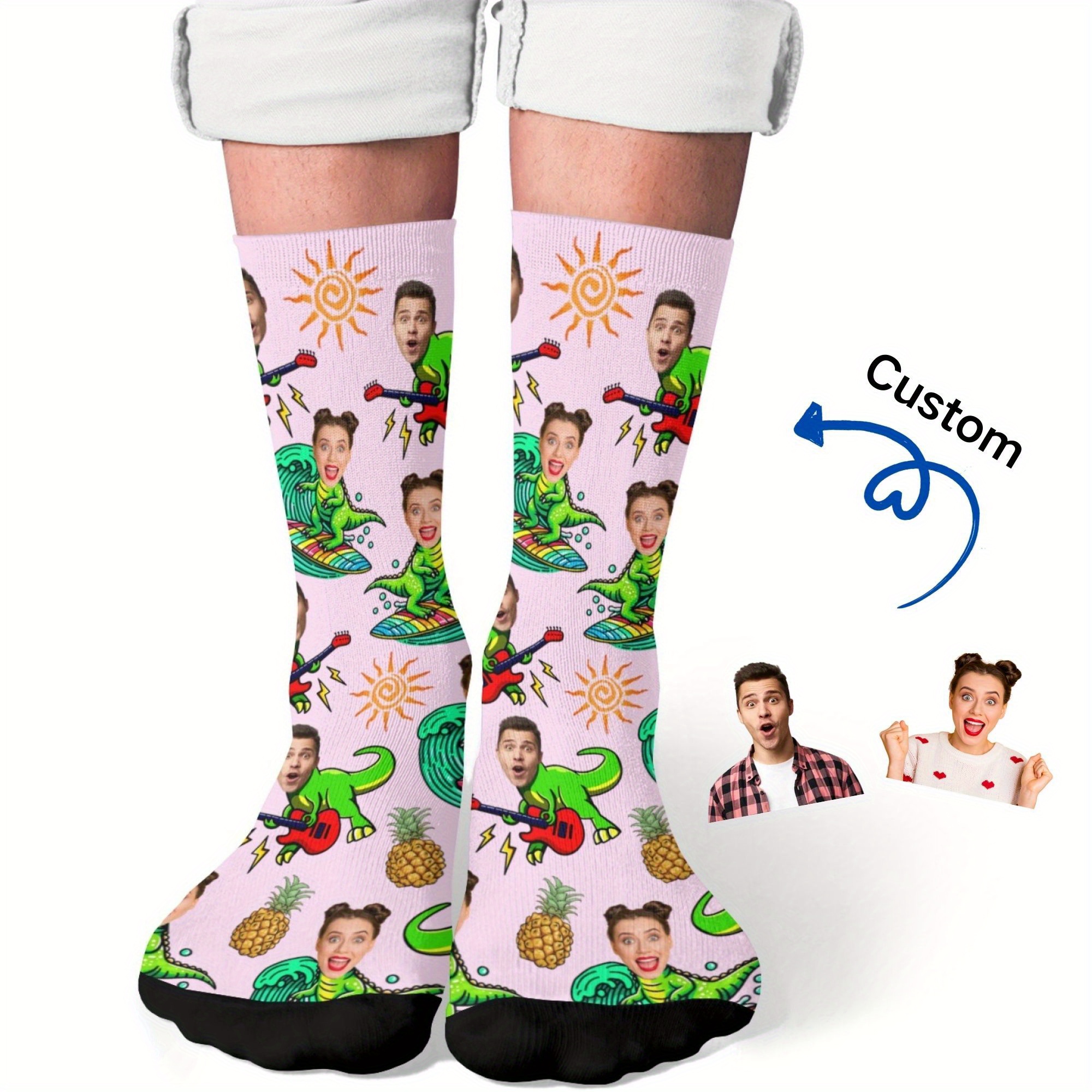 TEMU Un par de calcetines personalizados de media pantorrilla, de foto DIY, regalo para novios, novias o amantes, hechos de 100% de tejido de