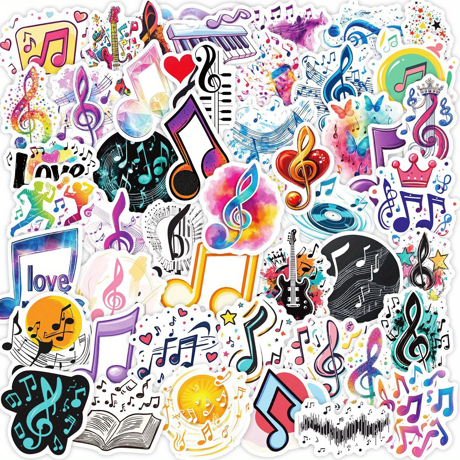 Image of 50pcs Music Note Graffiti Funny Stickers Vinyl Aesthetic Stickers For Water Bottle, Hardhat, Luggage Bike Skateboard