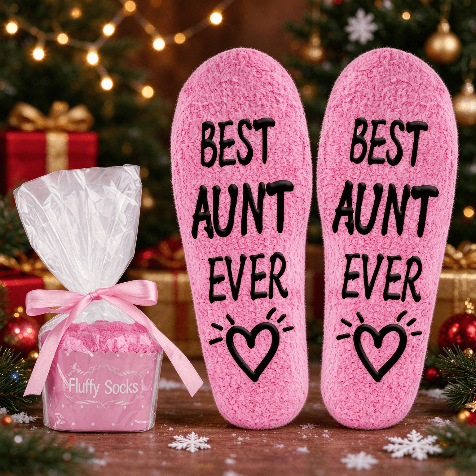 TEMU 1 Pair Of "best Aunt" Printed Plush Fluffy House Socks, Warm, Comfortable, And Non-slip, Creative Gift For Women, Back-to-, Halloween, Hanukkah,