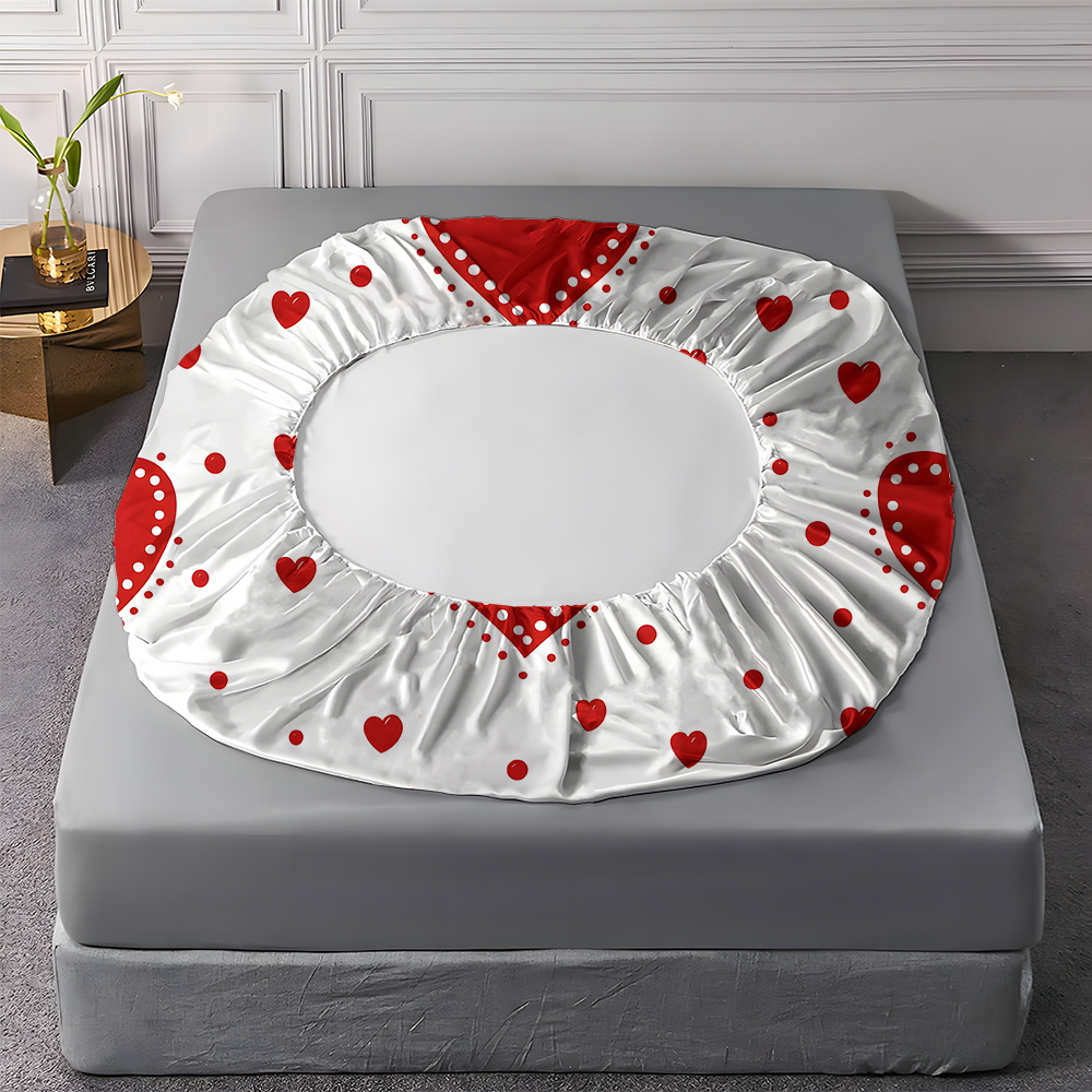 3pcs valentines day bedding set red hearts on white fitted sheet pillowcases soft mattress protector with deep pocket   to   machine washable   sheets for couples hotels dorms   design dorm essentials romantic decor durable construction hotel owners Product details 4