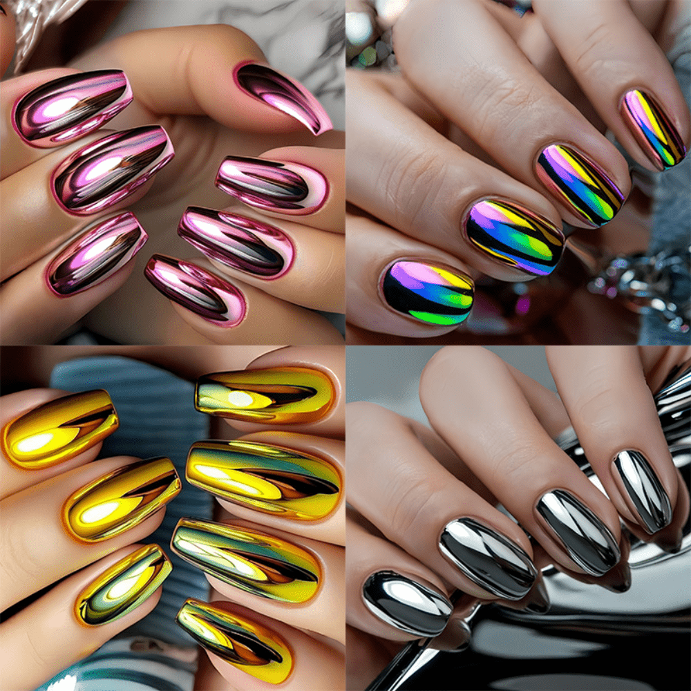 TEMU 96pcs Iridescent Aurora False Nails With Iridescent Chrome Base & Colors - Glossy Press- Nails Suitable For Women &, Spring Summer, Saint Day,