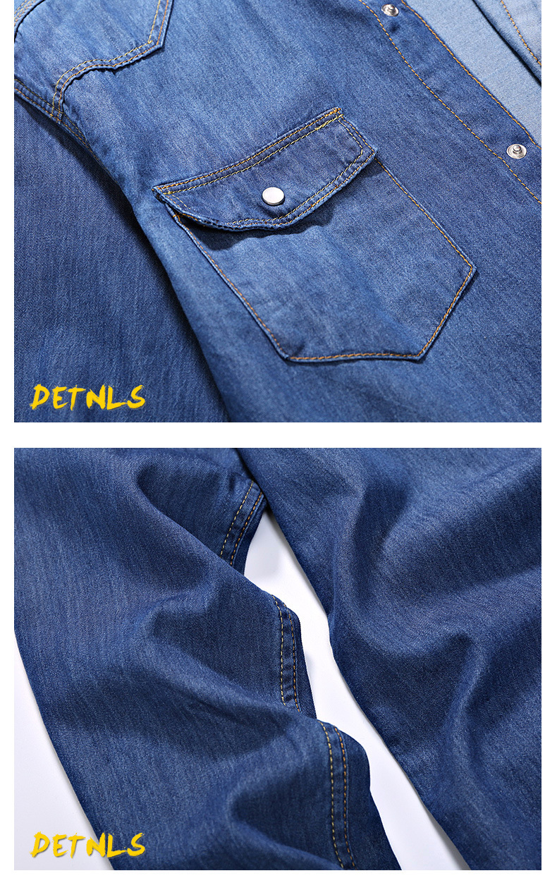 New Spring Long Sleeve Lapel Collar Two-Tone Thread Washed Denim Shirt for Teens, Slim Fit Men's Top - Y