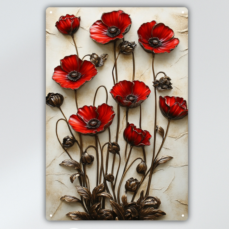 

Room Decor 1pc, 3d Red Poppy Flowers Metal Aluminum Sign, 7.8x11.8 Inch, Rustic Antique Effect , Easy To Hang Decor For Home, Kitchen, Bedroom, Garden, Bathroom, Garage, Hotel, Office, Bakery