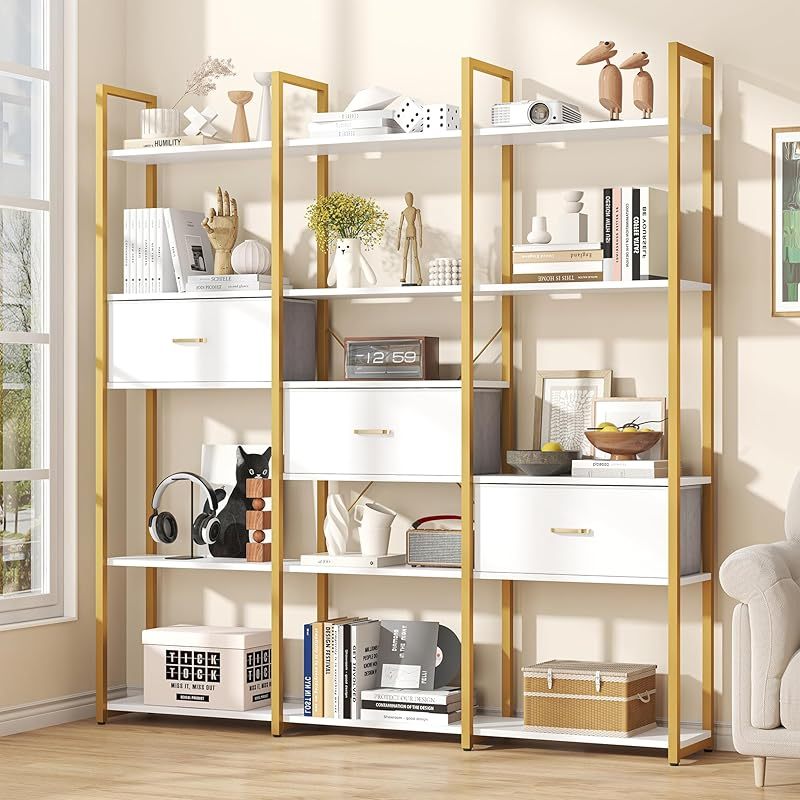 TEMU Triple Wide 6 Tiers Shelf With 3 Drawers And Storage Shelves, 73.6" Tall Bookcase With 16 Open Display Shelves, Large Etagere Bookshelf With