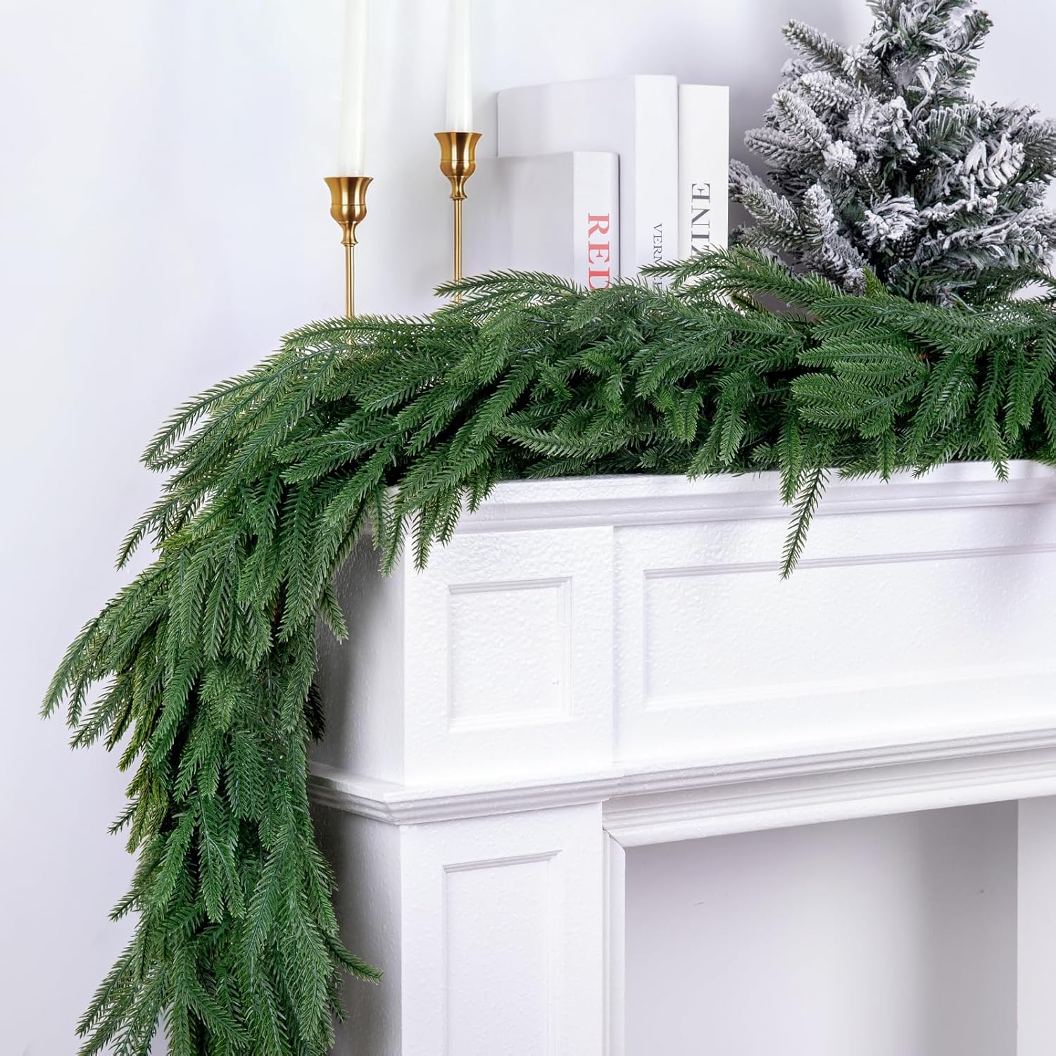 E-shop Künstliche Norfolk-Kiefern-Girlande, 2 Stück 1,8 m (6FT) Real Touch Grün, immergrüne Kiefern-Girlande für Kamin, Tisch, Kamin, Wand, Treppe,