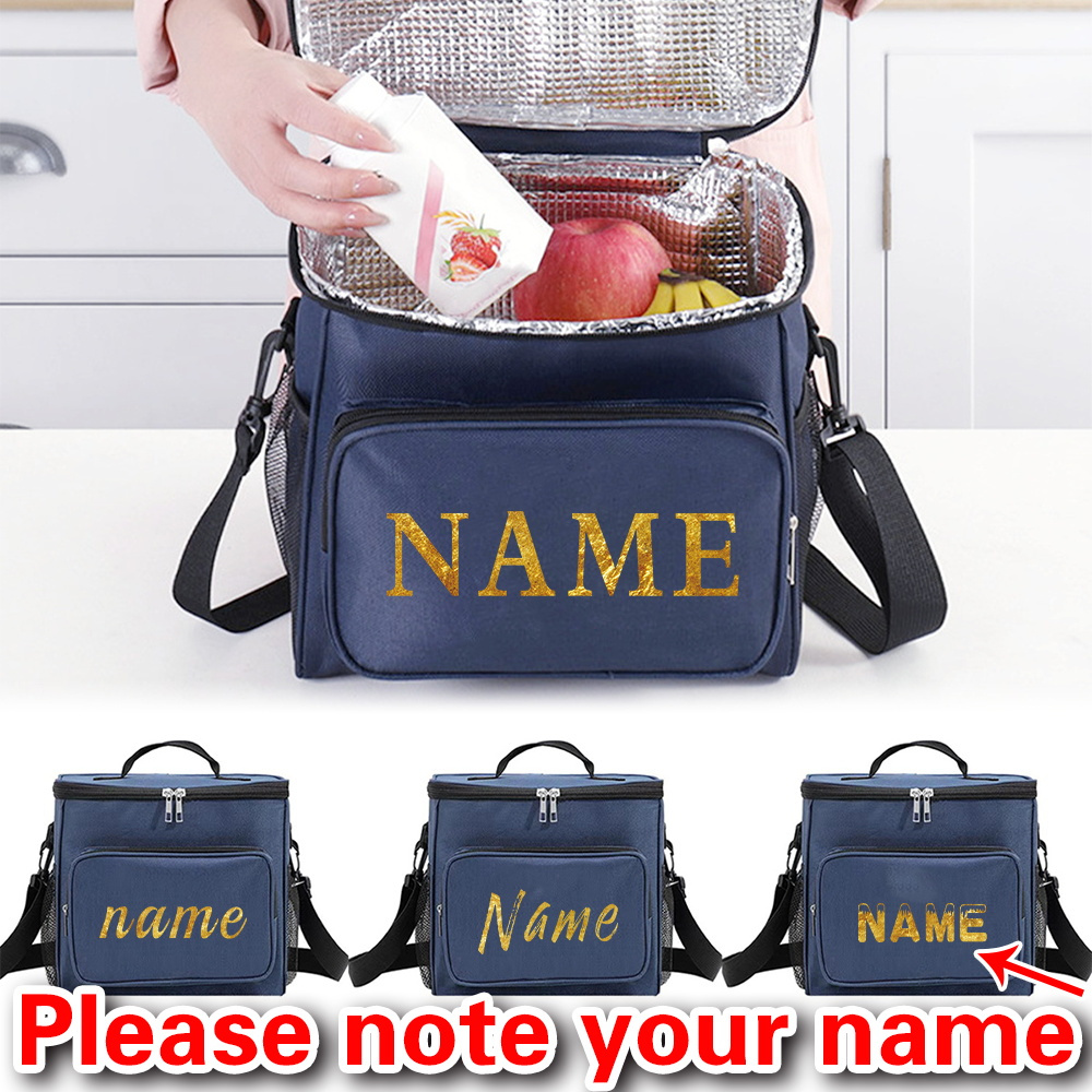 

1pc Custom Name Insulated Lunch Bag - Large Capacity Canvas Thermal Tote, Hand Washable, Square Shape, Portable Cooler With Shoulder Strap For Office, Work, Picnic