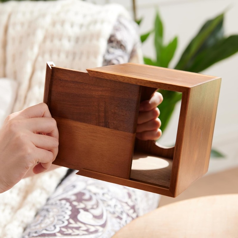 acacia wood tissue box cover square wooden tissue holder for bathroom living room dining table decorative cube facial tissue box cover 5. 3 x 5. 3 x 5. 9 inches Product details 2