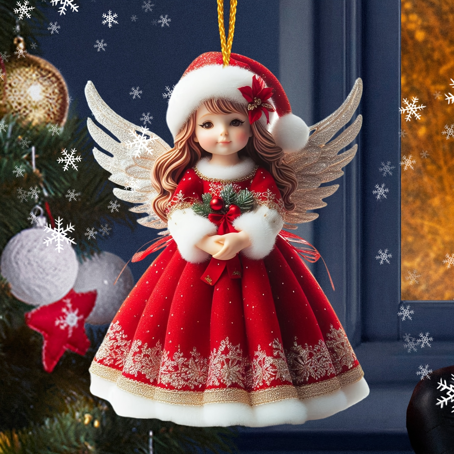 

1pc Acrylic Ornament With - Red Dress & Santa Hat Design, Christmas Tree Decoration And , Ideal Gift For , Christmas Decorations