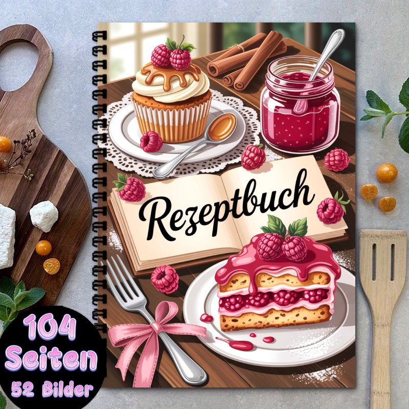 TEMU 1pc Of German Recipe Book | 1 A5 Notebook With Spiral Binding, A Collection Book For Recipes Suitable For Everyone, Themed Around Raspberry Cake