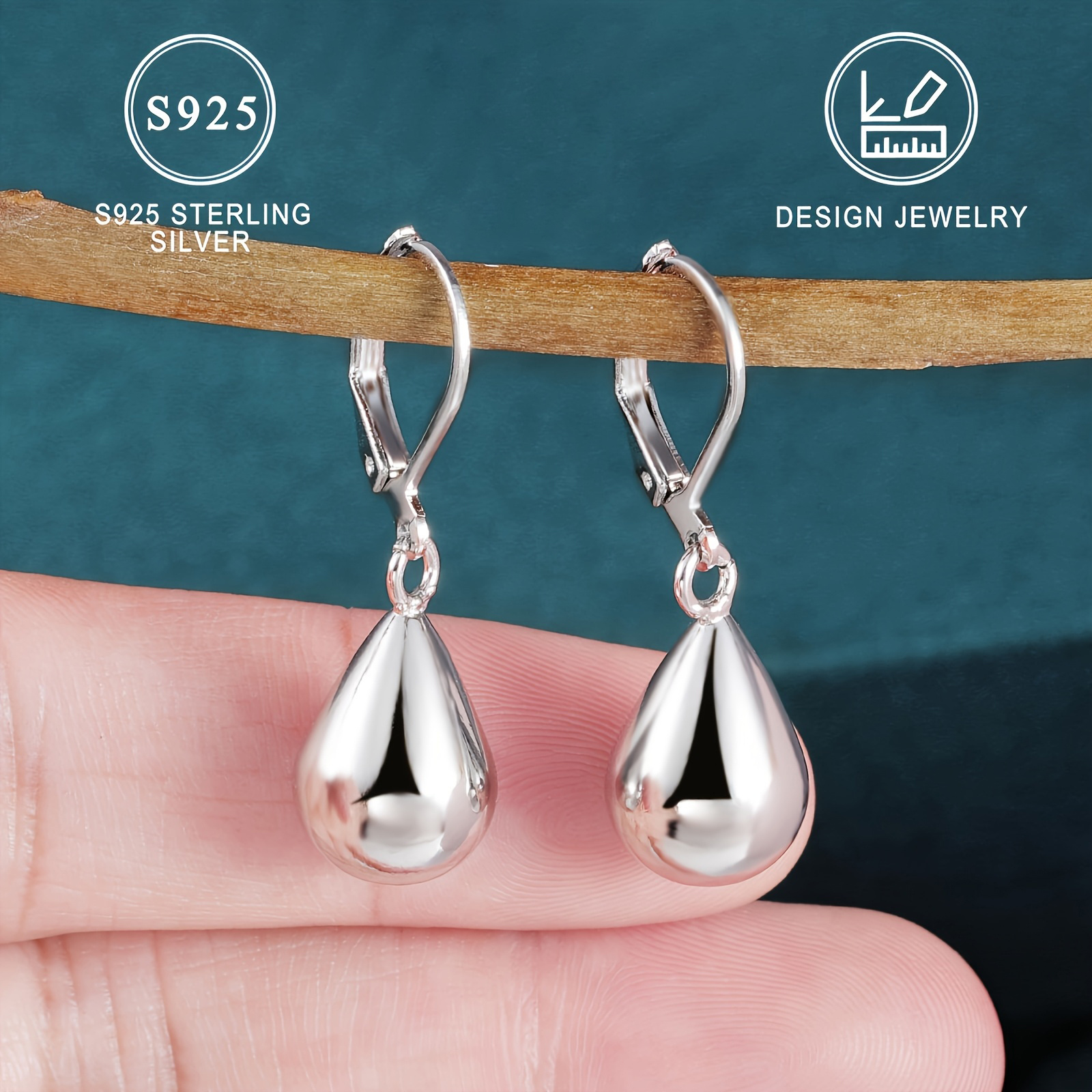 Women's 925 Sterling Silver Teardrop-Shaped Earrings