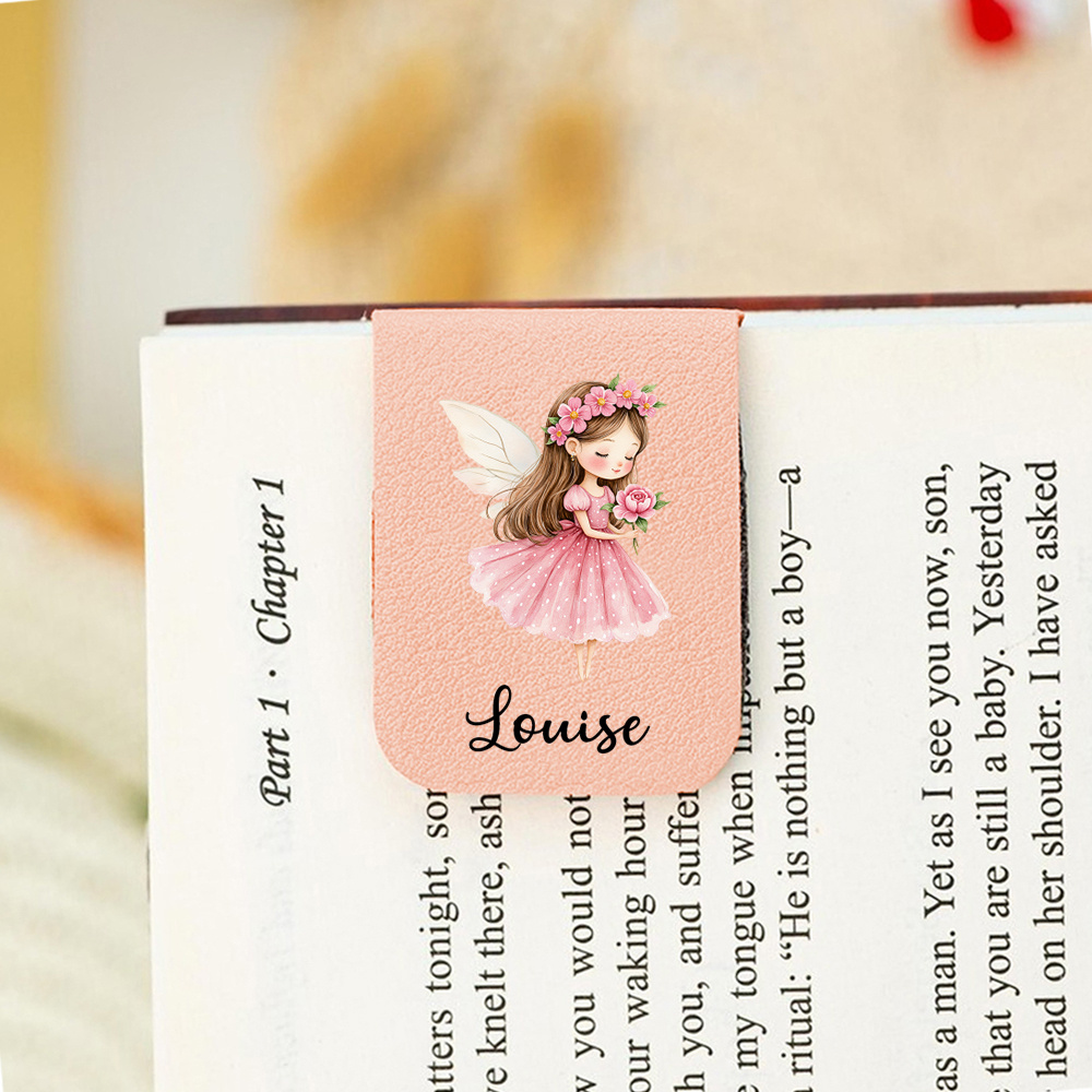 TEMU 1pc Personalized Magnetic Bookmark With Custom Name & - Pu Leather Colorable Fairy Tale Bookmark Suitable For Book Lovers, & - Magnetic Page
