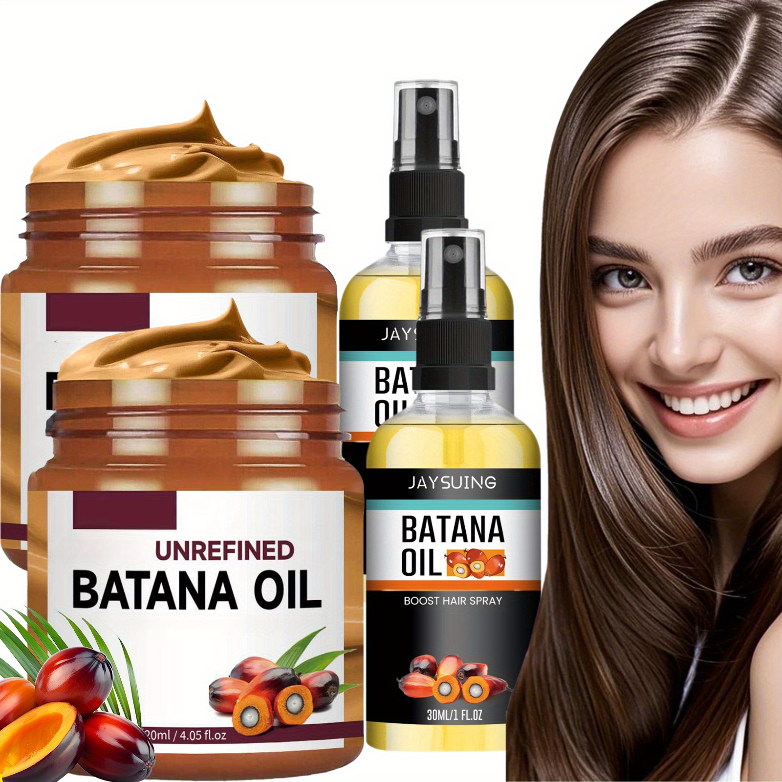 TEMU 4pcs Batana Oil Hair Care Set - Oil*2 + Conditioner*2 - Scalp Deep Moisturizing Essential Oil, Moisturizes Hair And Scalp, Making Hair Smoother And Easier To Comb, For All Hair Types, Ideal Gift