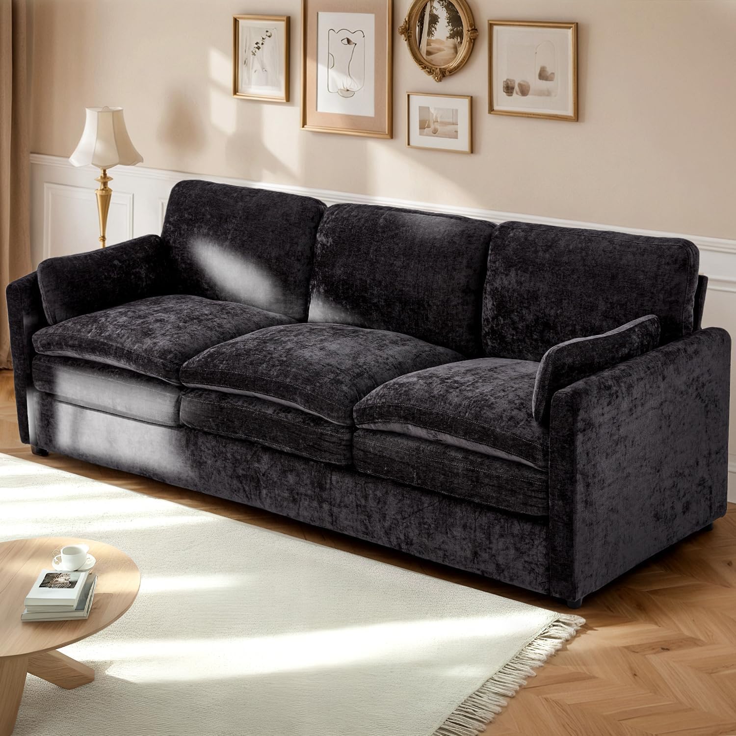 TEMU Canapé moderne en chenille de 89" - 3 places - Canapé nuage confortable avec 2 coussins amovibles pour salon et chambre