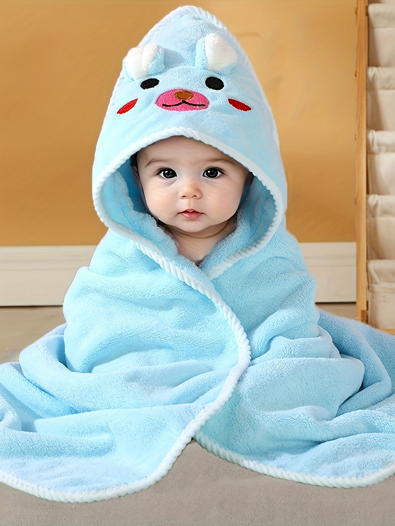 1pc baby animal ear bathrobe plain cartoon pattern strong absorbency baby bath towel hooded design