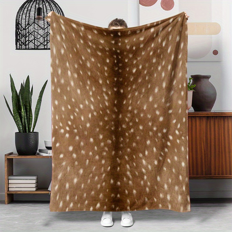 TEMU 1 Fawn Spot Art Element Theme Style Printed Flannel Blanket, Comfortable Soft, For Sofa & Lounge , Natural Ambiance & Decorative, Machine