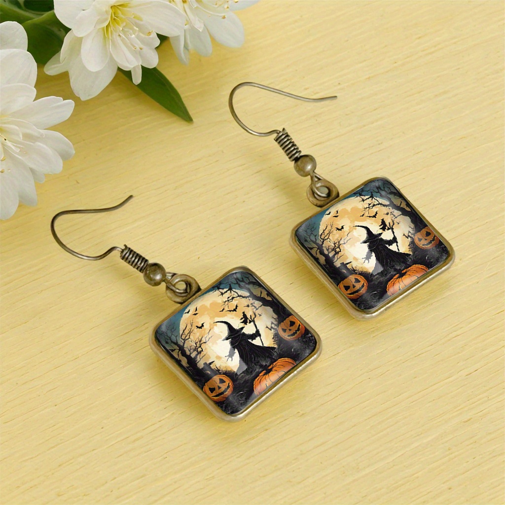 Fashionable Moon Pumpkin Witch Heart Shaped Earrings