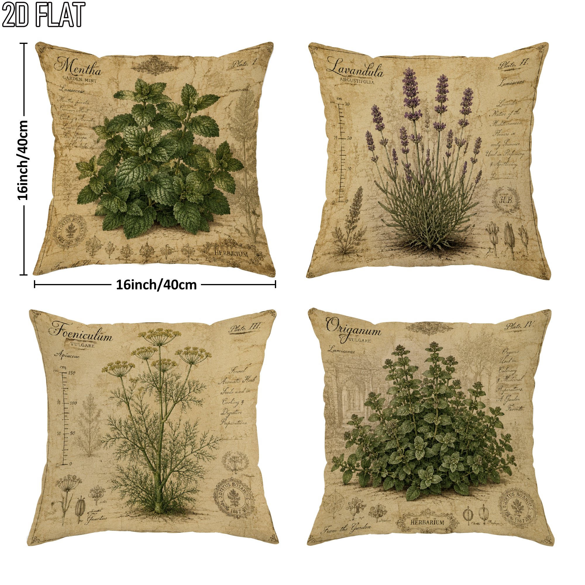 TEMU 2d Flat 4pcs Vintage Botanical Throw Pillow Covers Beige Green Decorative Pillowcases 1 Sided Printing For Living Room Bedroom Sofa Bed Decor