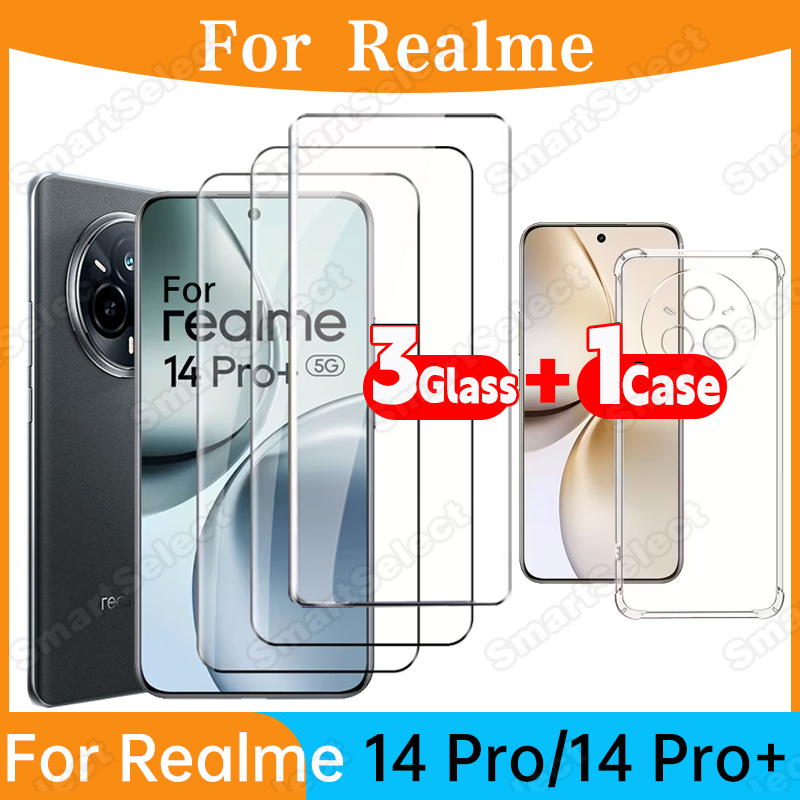 TEMU 3 pellicole in vetro temperato ad definizione + 1 custodia per telefono, adatte per Realme 14 Pro per RealMe 14 Pro+ Vetro 3D a per protezione ,