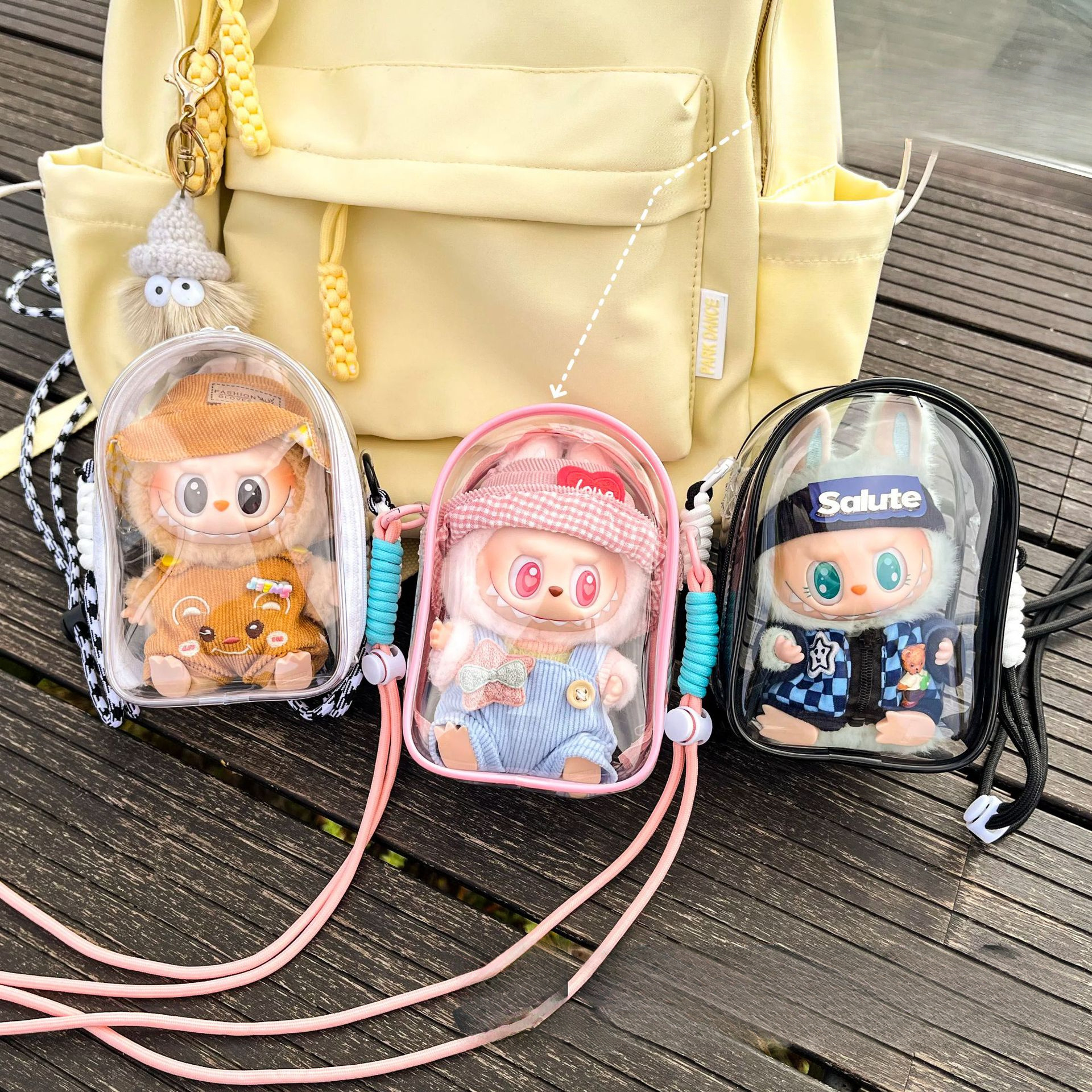 

Labubu Pvc Sitting Party 15cm Crossbody Pain Bag Pvc Storage Bag Labubu Walking Bag