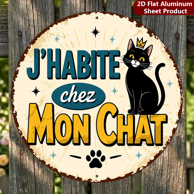 TEMU Panneau Décoratif Chat Amusant 2D Plat, 1pc, Plaque d'Humour Français Art Parfait pour Maison, Porche, Jardin, Café, Etc, Extérieure | pour