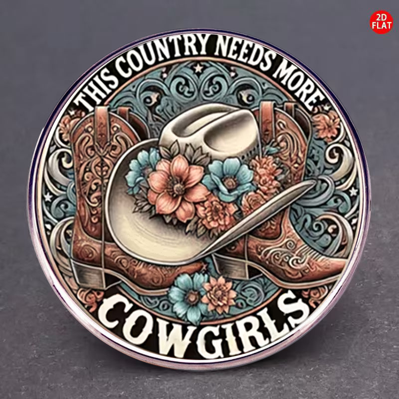 TEMU 2d Flat, 1pc 2d Flat Stainless Steel Brooch, Western Style Vintage Cowboy Boot Hat Breastpin, Women's Brooch, Brooch Jewelry, Men's Brooch, Pin