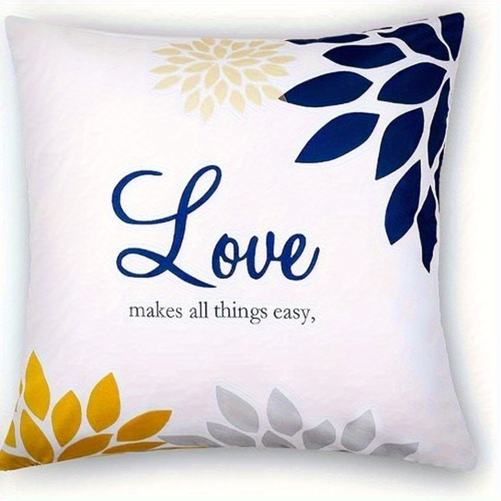 4pcs of yellow and navy blue floral   printed zipper pillowcase double sided polyester printed pattern zipper closure home decoration living room bedroom and sofa home decoration not included in the pillow Product details 4