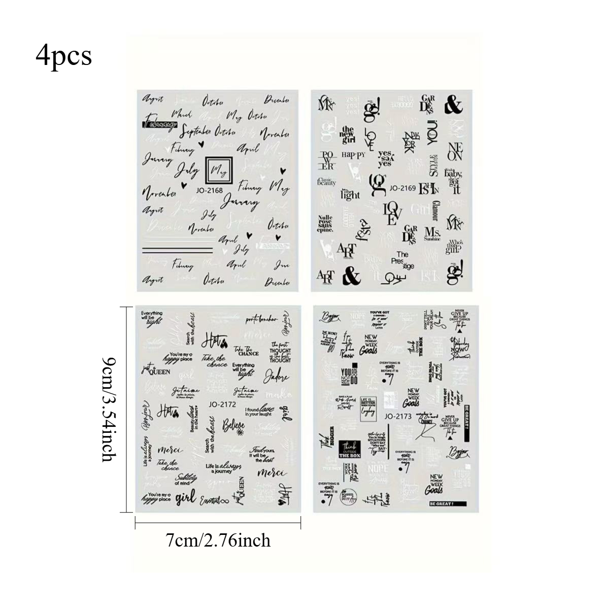 Image of 4pcs Black And White Letter For Nail Stickers - 3d Self-adhesive For Nail Decorations With Valentine's Day Heart & Letter , Shiny Polypropylene Material