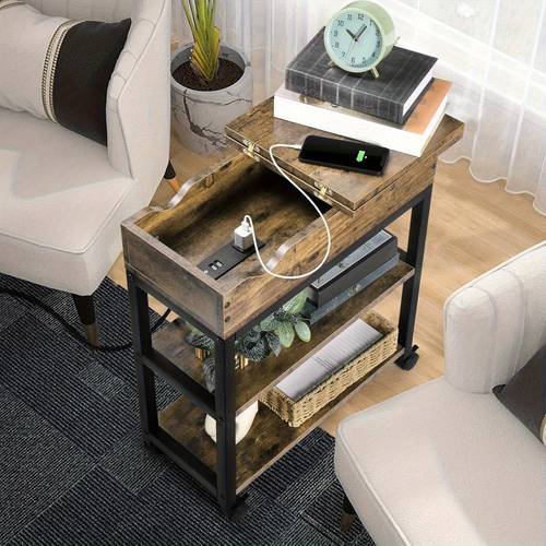 end table with usb ports and outlets narrow side table with drawers and flaps usb ports power outlets for small spaces bedside table sofa table with storage for living room bedroom brown
