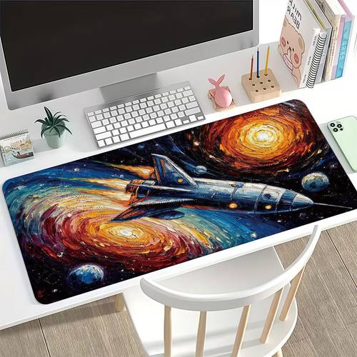 1pc large space rocket themed gaming desk pad compatible for pc laptop 35 4 x15 7 extended keyboard mouse mat durable desk cover for home office pc setup