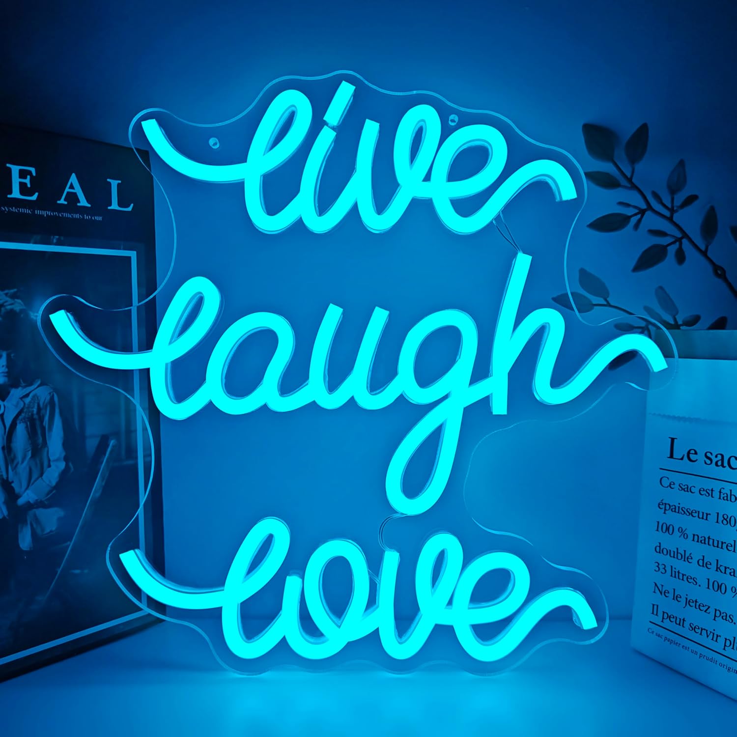품목 사진 거실 벽 led 네온사인 live laugh love, 사무실 및 침실에 적합, 전원 공급 및 밝기 조절 가능, 생생한 색상, 이상적인 생일 선물