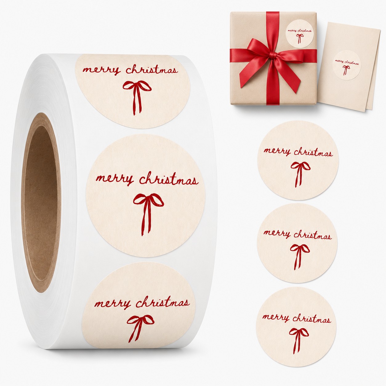 Image of 500pcs Christmas Seal Stickers Roll, Round Merry Christmas Labels, Self-adhesive Decorative Stickers For Gift Packaging, Scrapbooking, Envelopes, And Holiday Crafts