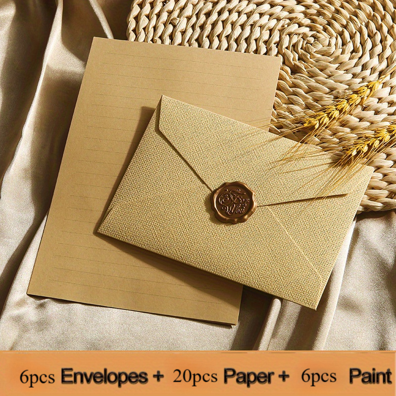 TEMU 32pcs Luxury Vintage Envelope And Seal Set - Includes Linen Envelopes, Letter Paper, Wax Beads | Wedding Invitations/greeting Cards/business