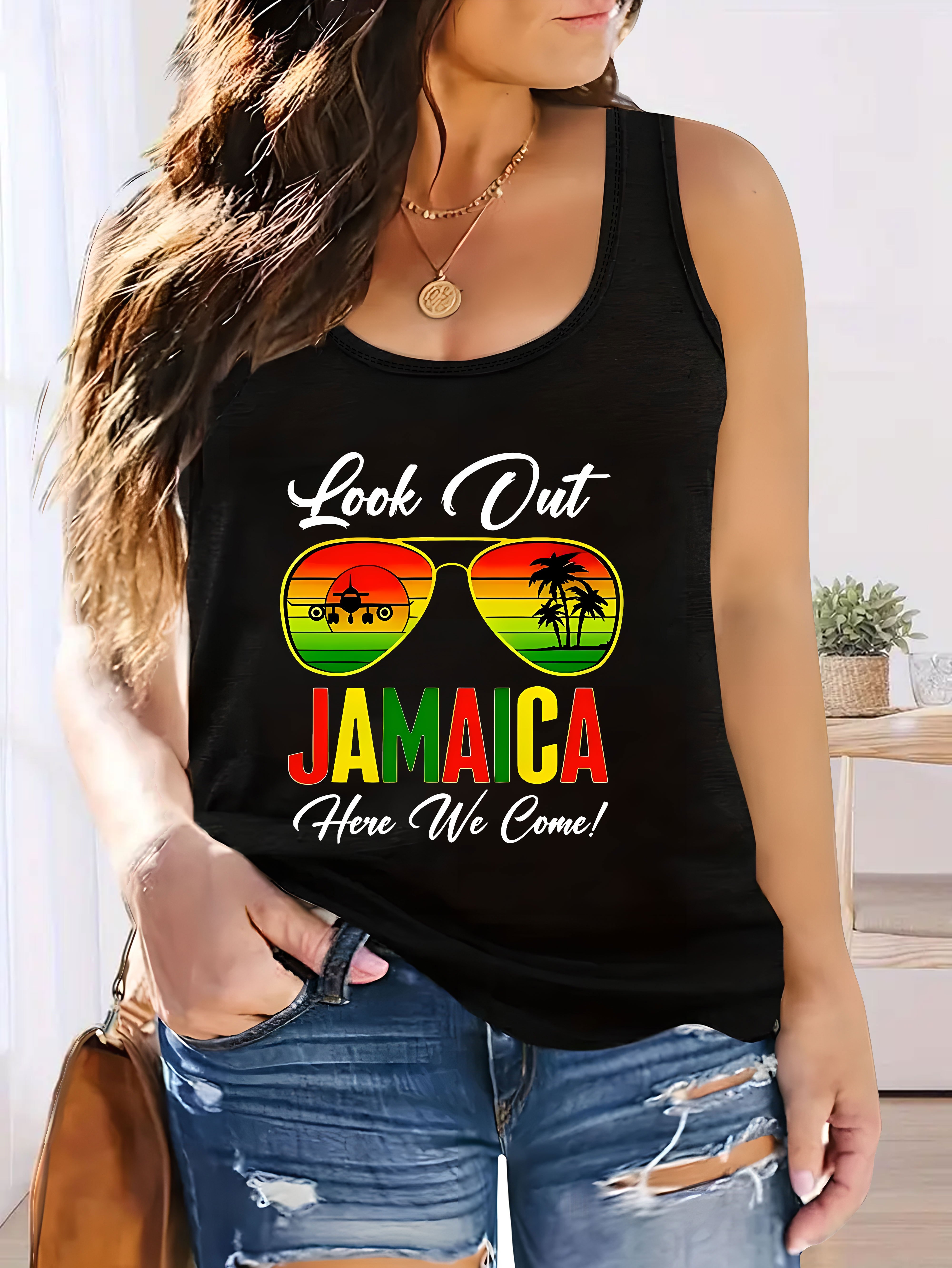womens jamaica print sleeveless tank top look jamaica come - Temu