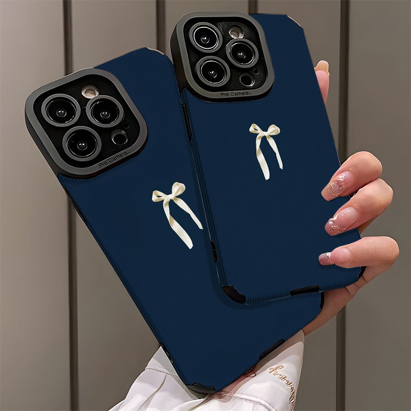 Blue Background White Bow Pattern Phone Case for iPhone 16/iPhone 16 Pro/iPhone 16 Plus/iPhone 16 Pro Max/iPhone 15/15Plus/15Pro/15ProMax, iPhone 14/14Plus/14Pro/14ProMax, iPhone 13/13Pro/13ProMax, iPhone 12/12Pro/12ProMax, iPhone 11/11pro/11Pro Max - Dirt Resistant and High Durability