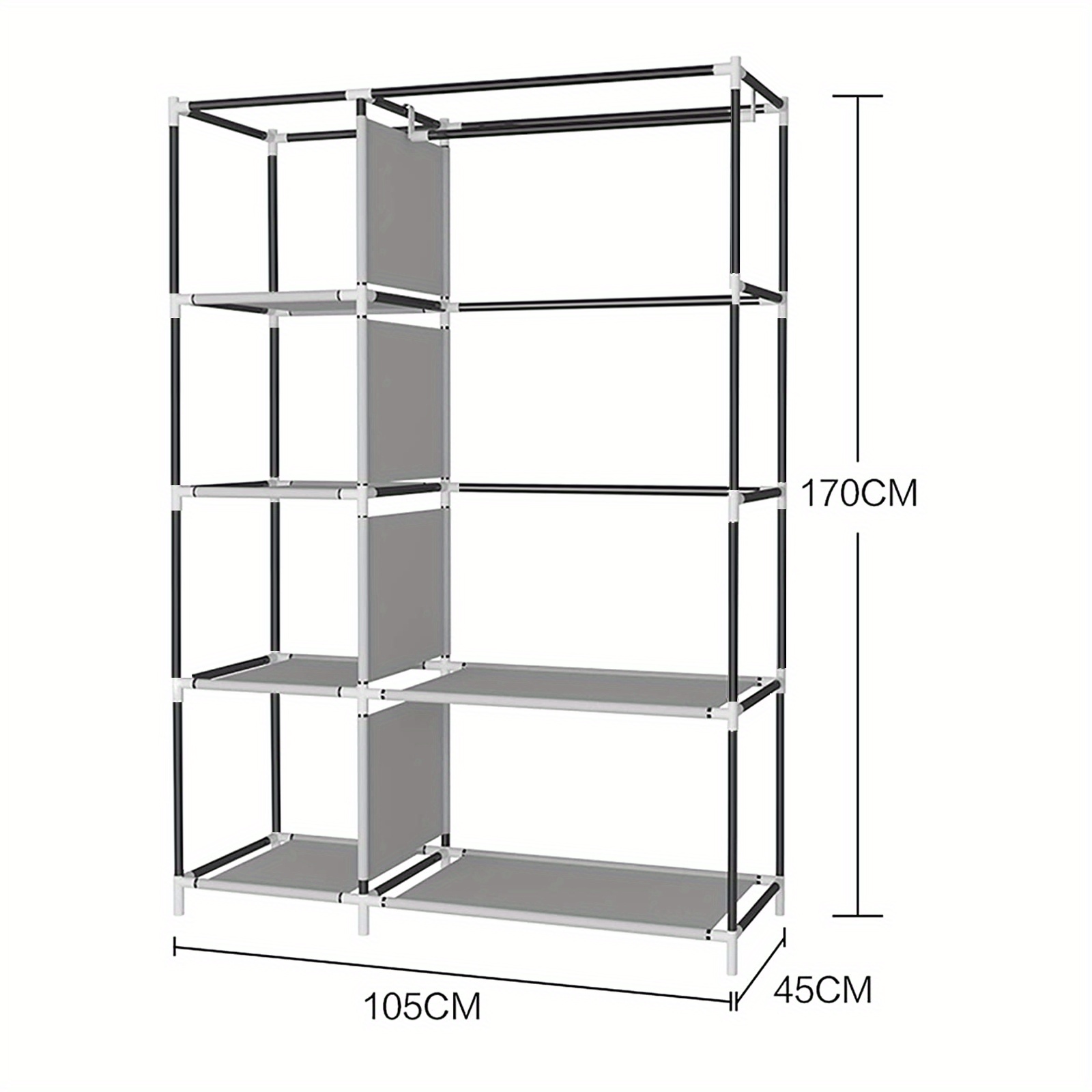 TEMU Armoire à vêtements en tissu avec cintre, placard de toilette en non-tissé, 5 étagères, 105*45*170CM.