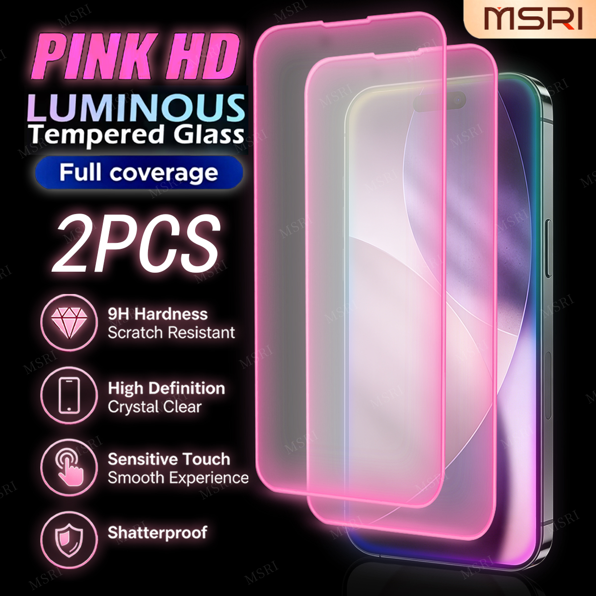 TEMU Juego de 2 protectores de pantalla de 2 piezas que brillan en , con funda para iPhone 13/14/15/16/17/18 Pro Max, cubierta HD adecuada con bordes