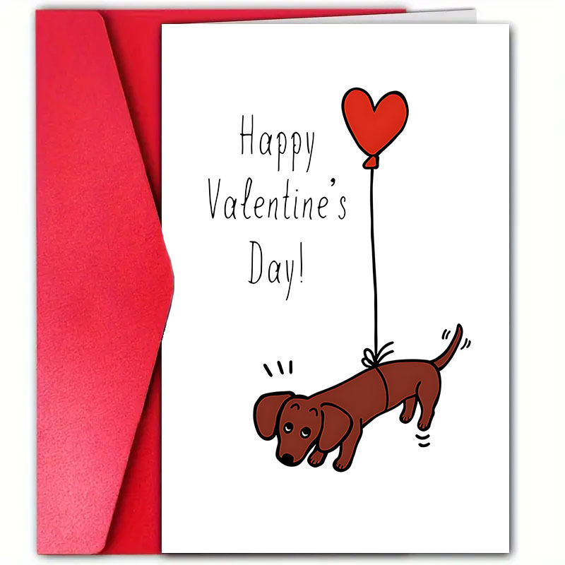 

1pc, Romantic Dachshund Valentine's Day Greeting Card (4.7x7.1 Inches), Message With Envelope, Partner, Husband, Wife, Boyfriend, Girlfriend, Anniversary Celebration, High-quality Paper Card