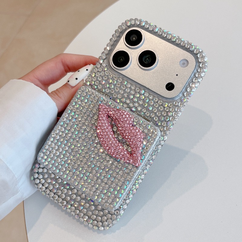TEMU Phone Case - Exquisite Fashion Sparkly With Makeup Mirror Design Phone Case For Iphone 13 17 Pro 17air Full Coverage Anti-drop Phone Cover