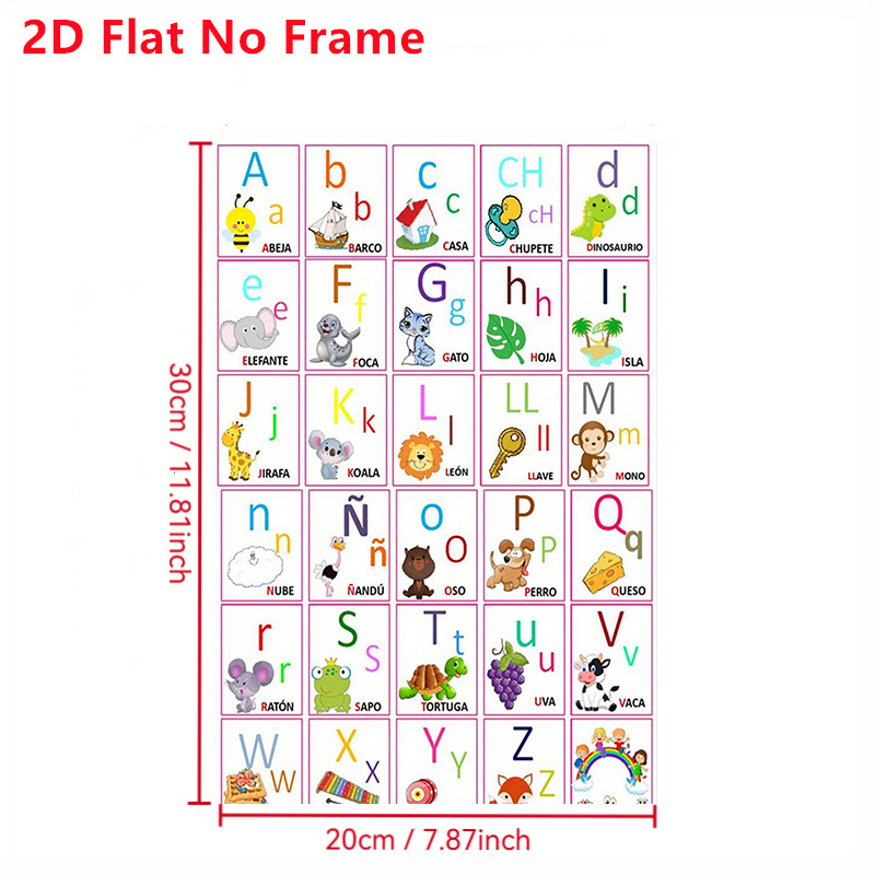 TEMU Póster 2D del alfabeto español - Tabla de en español para decoración de pared, adecuada para aprendizaje, aulas, educación en casa | Tabla del