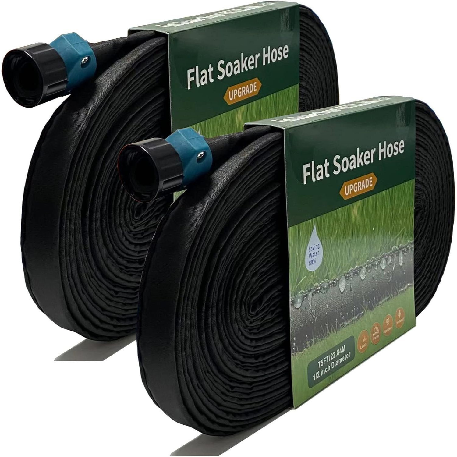 Image of 2pcs Flat Soaker Hose For Garden, 100ft/ 150ft, 100ft (50ft X 2)/ 150ft (75ft X 2), Drip Irrigation Tubing, Garden Irrigation System, 80% Water , Double-layer Leak-proof Perforated Hose