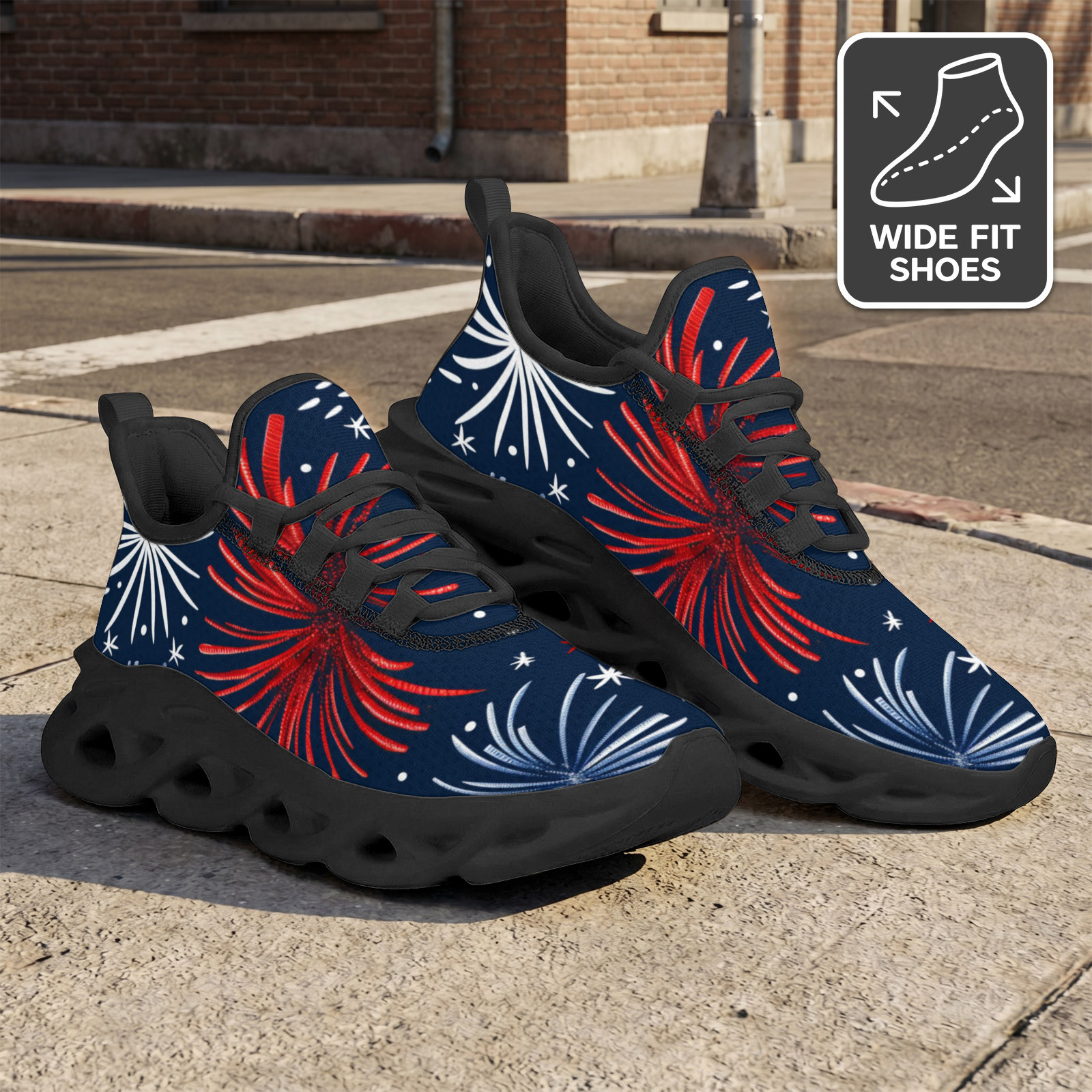 Men's Athletic Running Shoes, Classic Red & Blue Firework Print