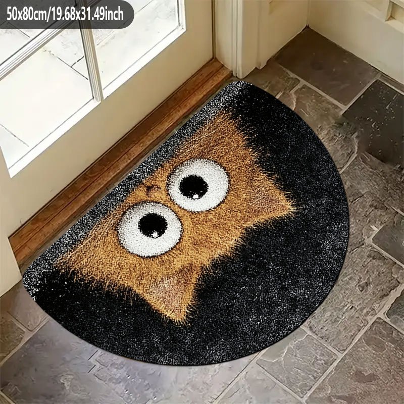 1 Soft Flannel Cute And Cat Semi-circular Floor Mat Machine Washable Suitable For Foyer/kitchen/porch/room Decoration, Universal, 0.47 Inch Thickness, Durable Floor Mat