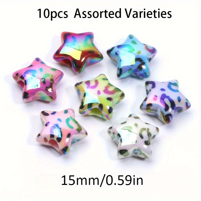 10pcs Mixed Color Leopard Ab Acrylic Beads, 15mm Fashion Jewelry Making Decorative Beads For Bracelets And Necklaces